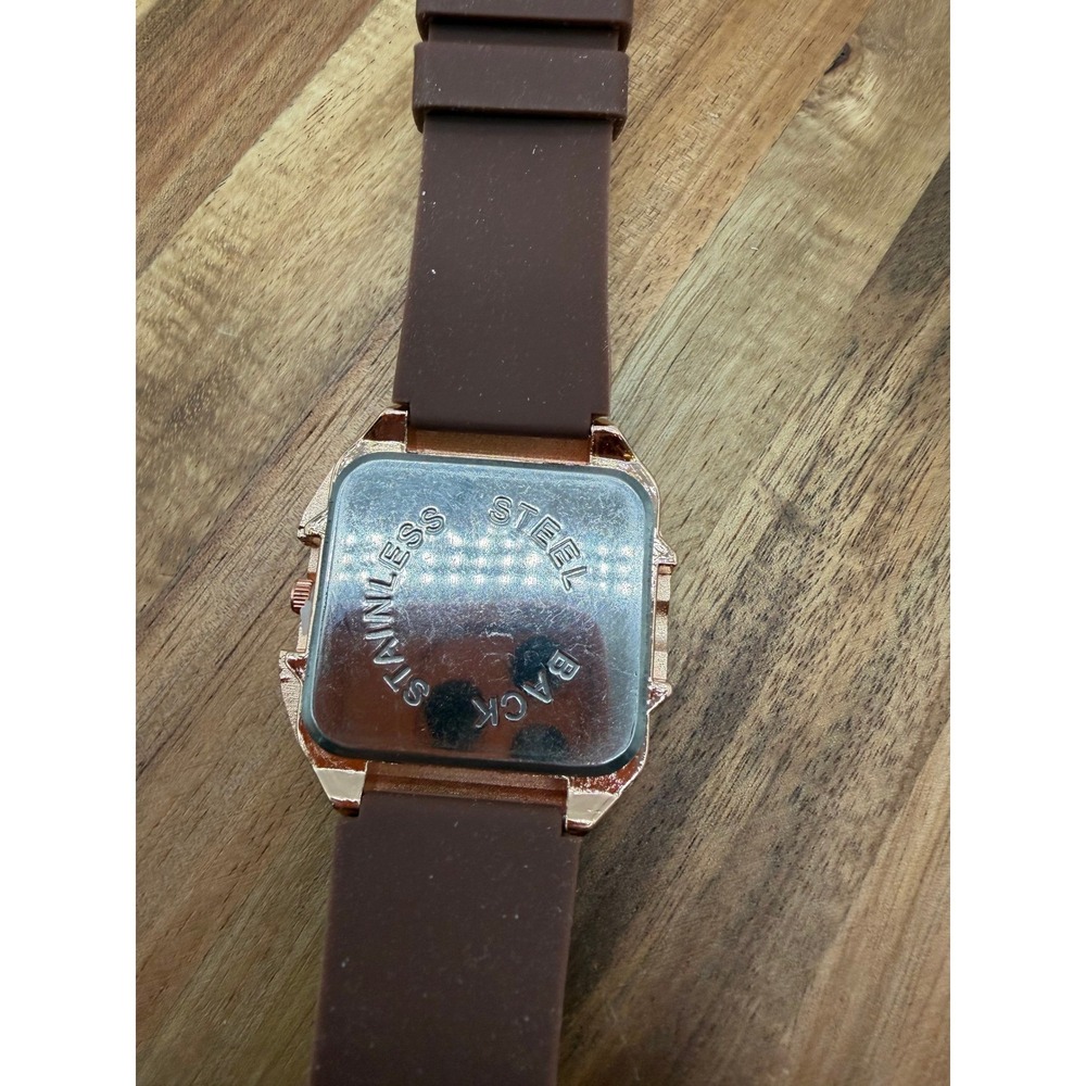 Giciki Men's Watch Rose Gold Square Case Camo Dial Brown Silicone Strap   0458 - Picture 4 of 4